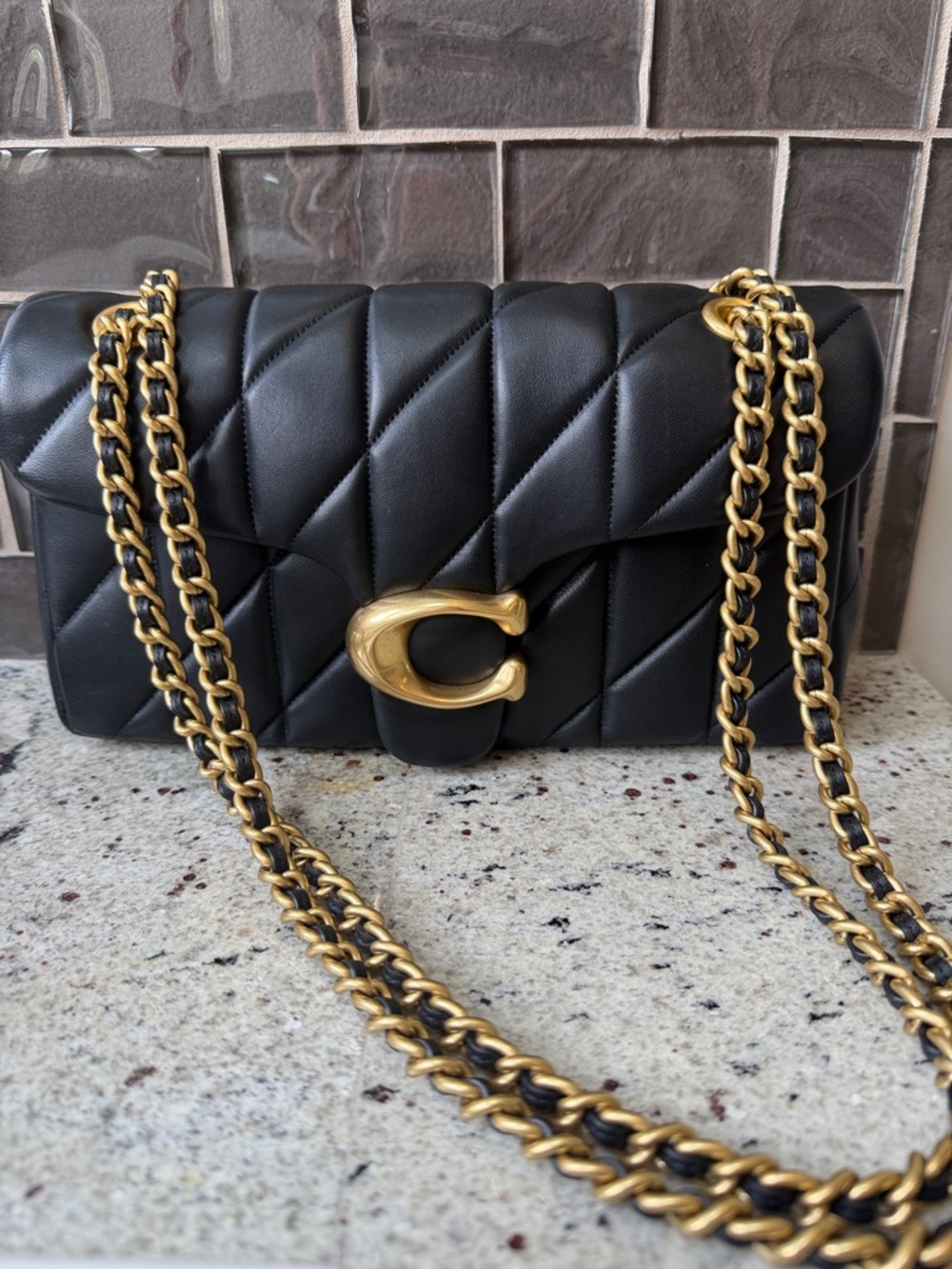 Coach Quilted Tabby 26 Black Leather Shoulder Bag with Gold Hardware - Picture 6 of 14